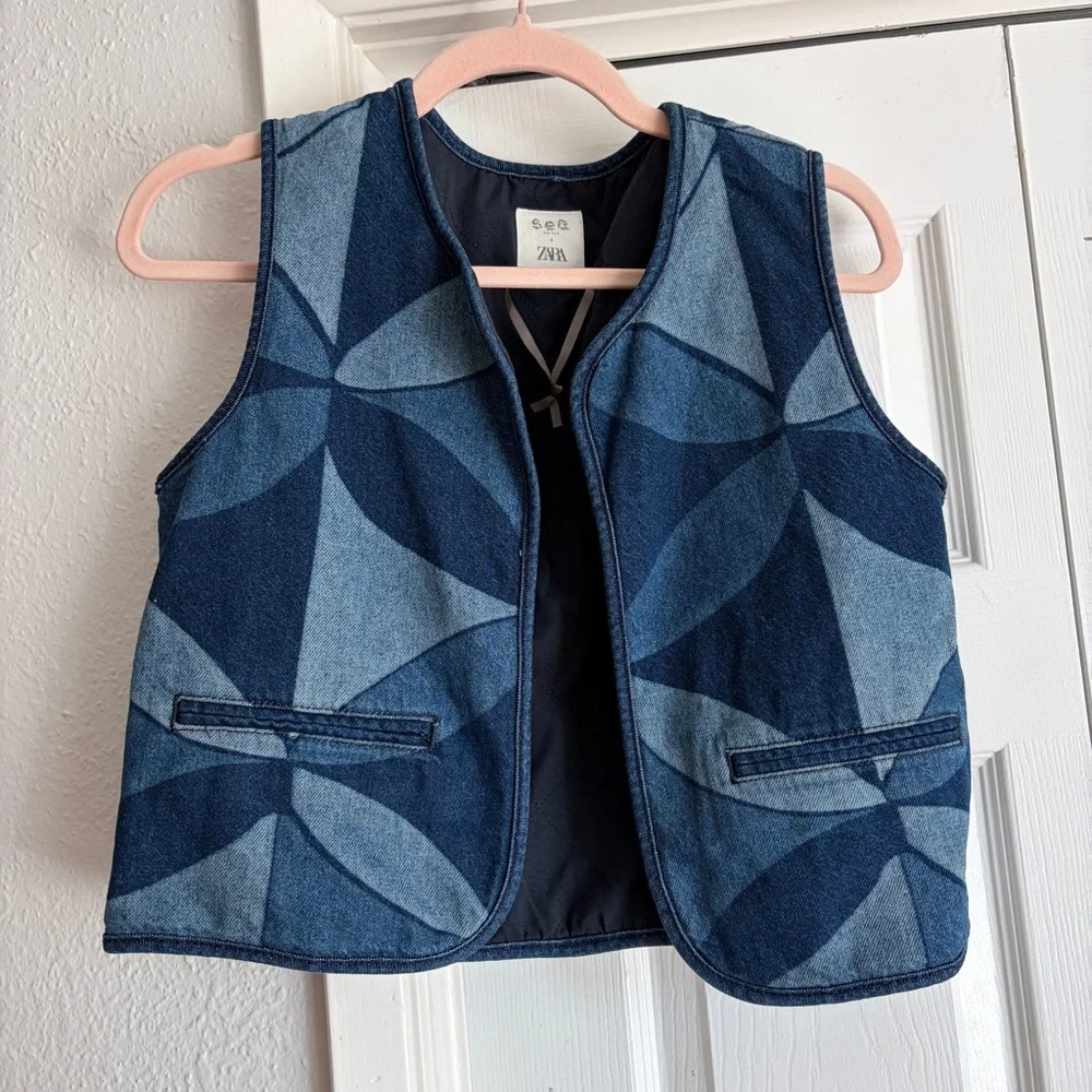 Sea New York x ZARA 11-12Y denim Jean quilted vest jacket